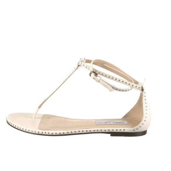 Jimmy Choo Afia Studded Ankle Strap White Leather Flat Sandal Sz-41/11 - Picture 11 of 11
